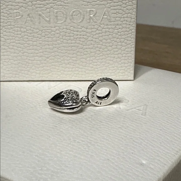 Pandora great shape I love my mom locket frame dangle heart clear pave charm - Picture 3 of 5